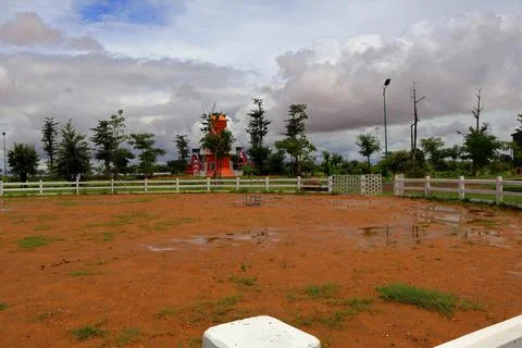 Equestrian Paddock and Red Barn at Koh Khsach Meas, Cambodia Stock Photos