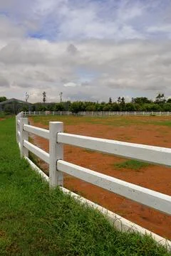 Equestrian Paddock and Red Barn at Koh Khsach Meas, Cambodia Stock Photos
