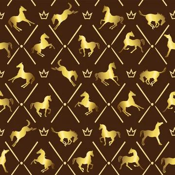Equestrian rhombus seamless pattern. Horse silhouette in different poses Stock Illustration