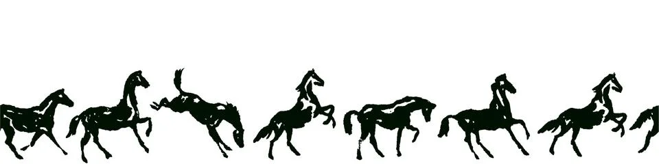 Equestrian seamless border with horse silhouette in various poses Stock Illustration