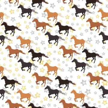 Equestrian seamless pattern - horses on a white background Stock Illustration