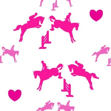 Equestrian seamless pattern - riders on horseback, jumping through simple Stock Illustration