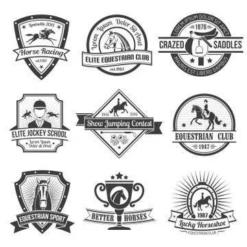 Equestrian Sport Emblems Set Stock Illustration
