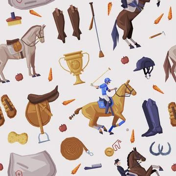 Equestrian Sport Equipment Seamless Pattern, Derby, Horse Racing Background Stock Illustration