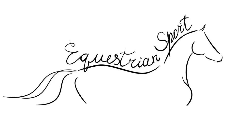 Equestrian sport. Hand drawing line silhouette horse on white Stock Illustration