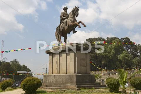 Equestrian statue of Emperor Menelik II Addis Ababa, Ethiopia. Stock ...