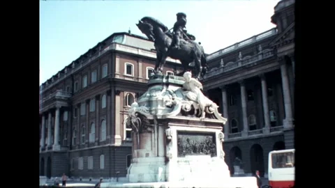 Equestrian Statue in Front of Historic Building Stock Footage 278410068