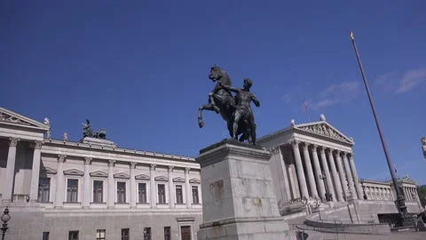 Equestrian statue in front of the Parliament, Vienna, Austria, stock footage 動画素材 139651553