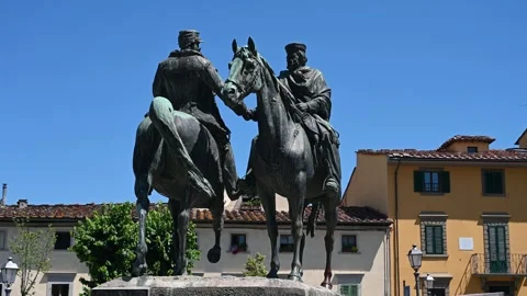 Equestrian statue of Giuseppe Garibaldi. Monument in city centre. Stock Footage 284618997