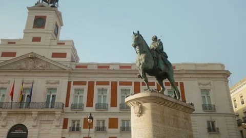 Equestrian Statue Of King Carlos III At Puerta Del Sol In Madrid Spain Stock Footage 345353269