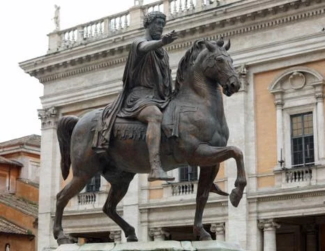 Equestrian Statue of Marcus Aurelius is an ancient Roman statue in the Capito Stockfoto's