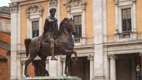 The equestrian statue of Marcus Aurelius in Capitoline Hill Stock Footage 87982251