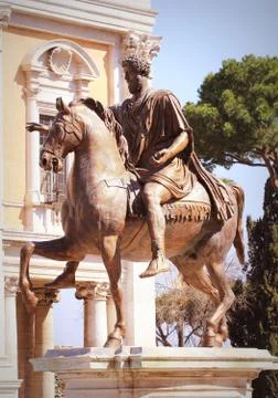 Equestrian statue of Marcus Aurelius in Piazza del Campidoglio in Rome Stock Photos