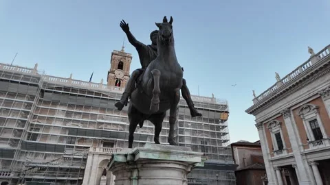 The Equestrian Statue of Marcus Aurelius in Rome, Italy Stock Footage 321614193