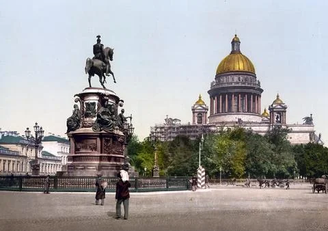 Equestrian Statue of Peter the Great The Brazen Horseman St Isaacs Park and St Ilustração Stock