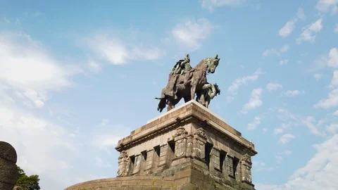 Equestrian statue of William I, first German Emperor, at German Corner Stock Footage 125411645