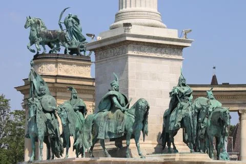 Equestrian statues in Heroes Square Stock Photos