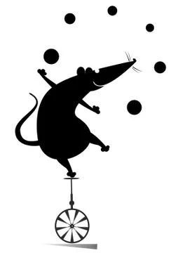 Equilibrist rat or mouse on the big ball juggles the balls illustration Stock Illustration