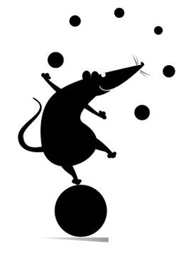 Equilibrist rat or mouse on the big ball juggles the balls illustration Illustrazione stock