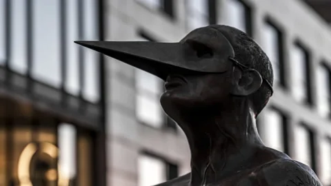 Equilibrista 90 Monumental Head With Mask Art Sculpture Of Jorge Marin Stock Footage 150702003