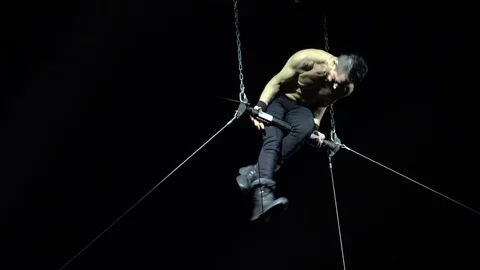 Equilibrists performance under the dome of circus. Stock Footage 84976420