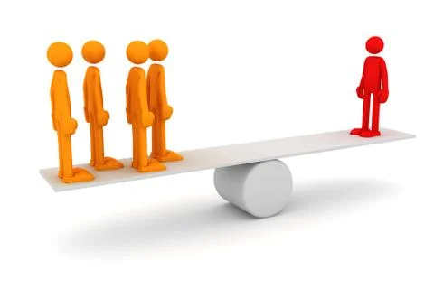 Equilibrium between one man and a group of people Stock Illustration