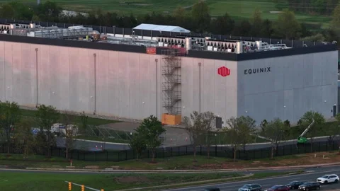 Equinix data center in Ashburn Virginia at sunset, with modern server Stock Footage 333717242