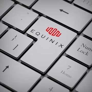 Equinix logo notebook keycap 3d illustration stock market editorial Stock-Fotos