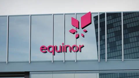 Equinor Stock data presented on the logo of the office facade editorial Stock Photos