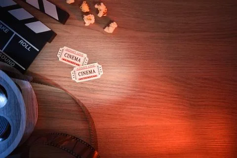 Equipment and elements of cinema colored lights top Stock Photos