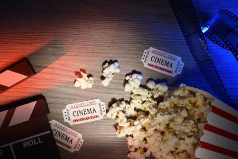 Equipment and elements of cinema colored lights top close up Stock Photos