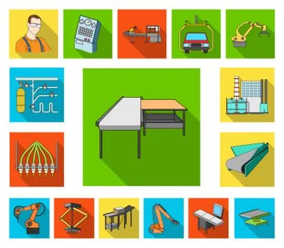 Equipment and machine flat icons in set collection for design.Technical progress Stock Illustration