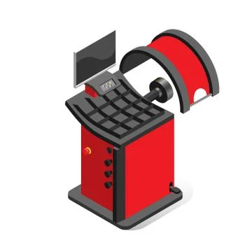 Equipment for car service, balancing machine on a white background, isometric Ilustración de archivo