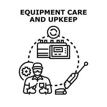 Equipment care and upkeep concept with worker maintaining machinery Stock Illustration
