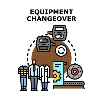 Equipment changeover process and production transformation concept Stock Illustration
