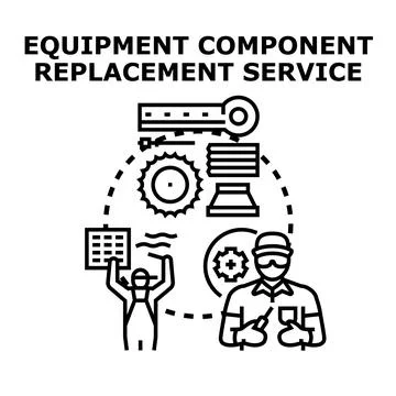 Equipment component replacement service concept creating vector illustration Stock Illustration