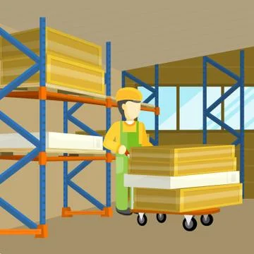 Equipment Delivery Process of Warehouse. Unloading Stock Illustration