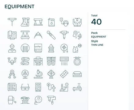 Equipment Digital Vector Pack containing 40 Grid Fitted Thin Line High Reso.. Stock Illustration
