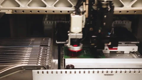 Equipment for electronics production, automatic component installation. 스톡 동영상 130877377