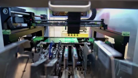 Equipment for electronics production, automatic component installation Stock Footage 179660566