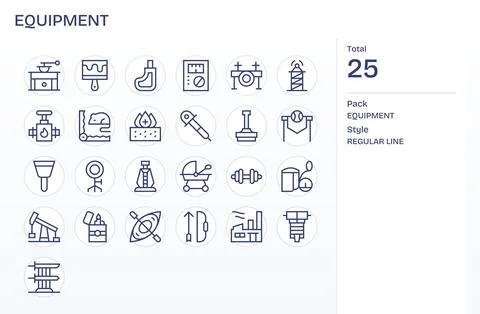 Equipment Essential Vector Set including 25 Detail Enhanced Regular Line 64.. Stock Illustration