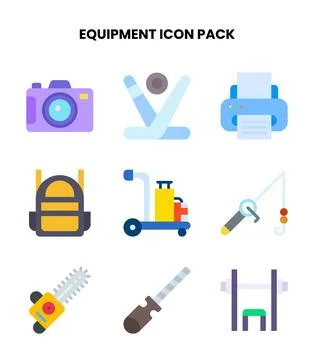 Equipment Flat Graphics Icons Pack Stock Illustration