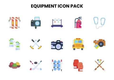 Equipment Flat Graphics Icons Pack Stock Illustration