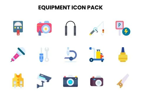 Equipment Flat Set Icons Pack Stock Illustration