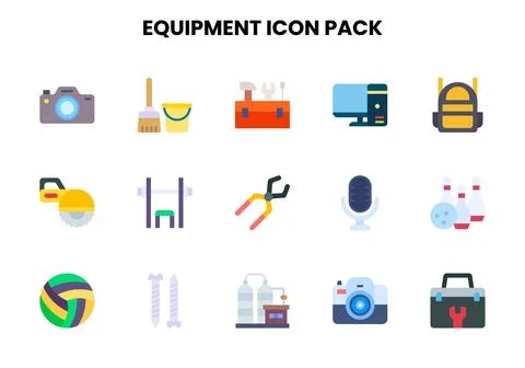 Equipment Flat Vector Icons Pack Stock Illustration