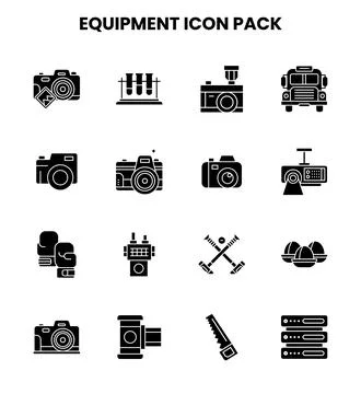 Equipment Glyph Set Icons Pack Stock Illustration