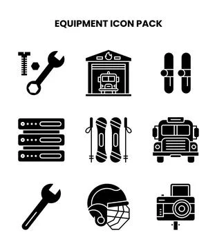 Equipment Glyph Vector Icons Pack Stock Illustration
