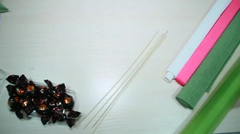 Equipment for handmade on the table - paper sweets flowers 스톡 동영상 49761426