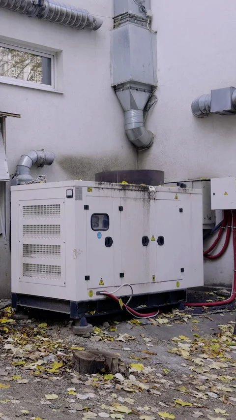 Equipment installation process showing air conditioning units and generator Stock Footage 331805868