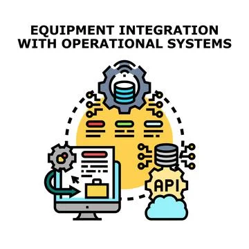 Equipment integration with operational systems connecting data via api 库存插图
